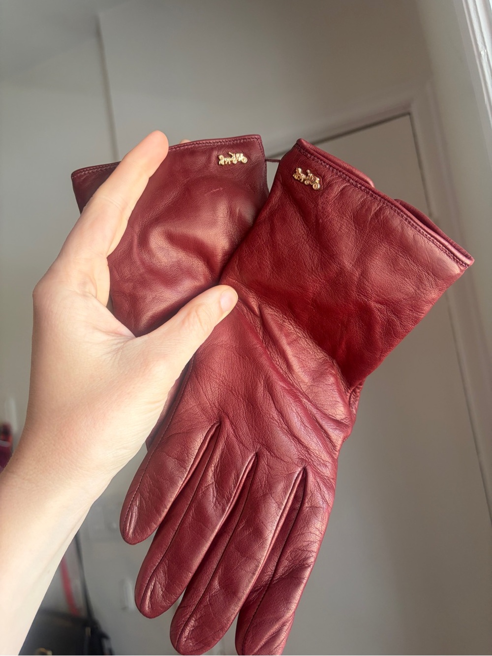 Coach Burgundy/dark red Women's leather Gloves - Picture 5 of 8